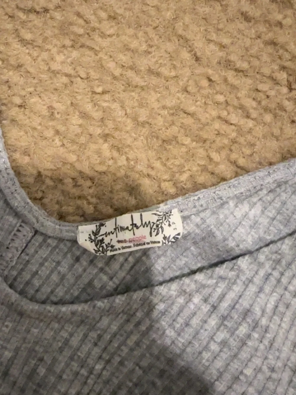 Free People Heather Gray Ribbed Scoop Neck Long Sleeve Top